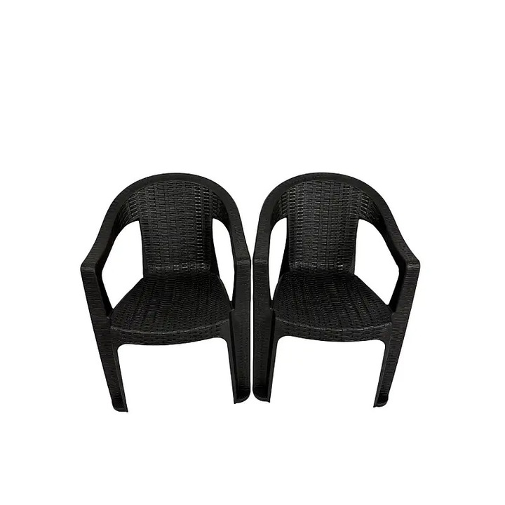 Set 2 Scaune Berlin de Gradina, Terasa, Fabricat din Plastic, Culoare Negru, Greutatea maxima 130 Kg