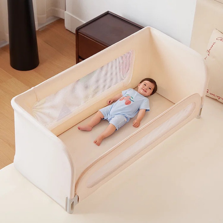 Patut bebelusi co-sleeper 2 in 1 Empria, adaptabil si portabil, transformabil in bariera pat copii, dimensiune patut 97 × 44 × 40 cm, dimensiune bariera 185 × 40 cm, reglabil pe inaltime, plia