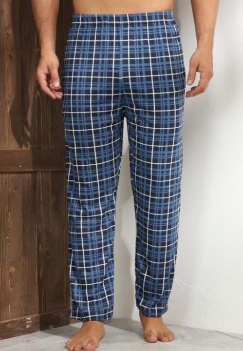 Pantaloni pijama barbati albastri cu carouri albe si linii negre – croiala lejera-big size