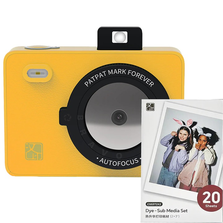 Hanin Z5 Instant Fényképezőgép Szett – Party Csomag – 30 Fénykép Mellékelve, Tok, Sárga, Bluetooth