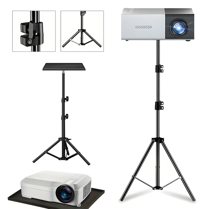 Hordozható projektorállvány, Projektor állvány, Projektortálca állvány háromlábú állvánnyal, Állítható magasságú laptop állvány 58-160 cm, Padlóállvány házimozihoz, Iroda
