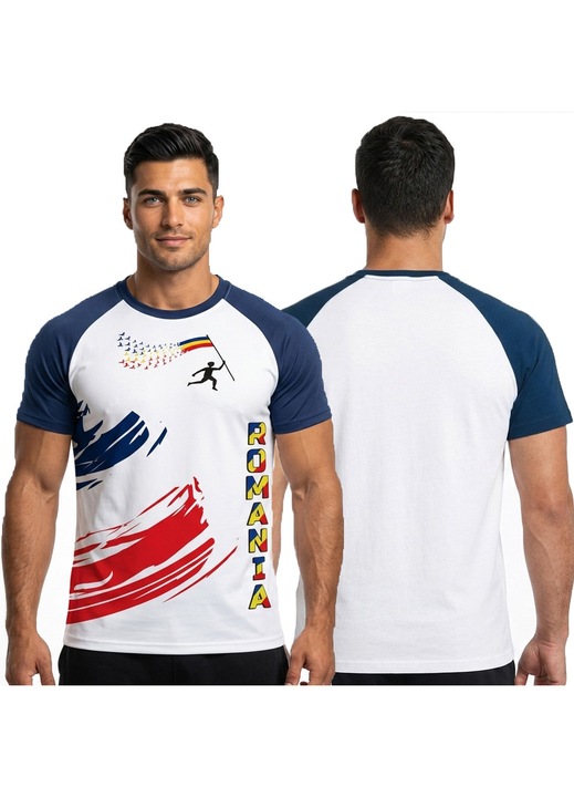 Tricou Personalizat, Romania, L INTL, Alb cu Albastru