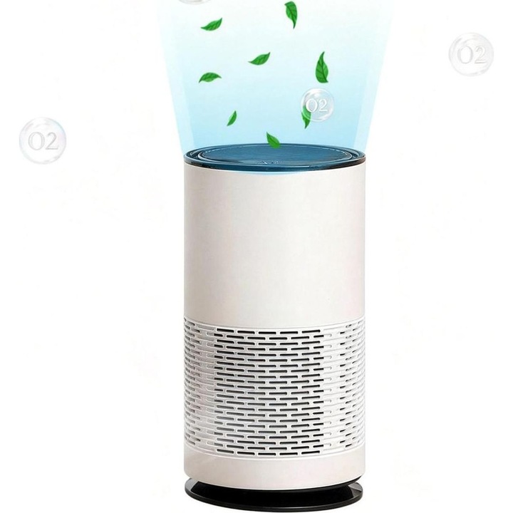Hordozható légtisztító, HEPA és aktívszén szűrő, USB, 7x7x13cm, fehér