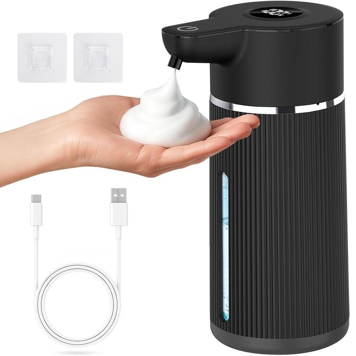 Automata habszappan adagoló, 420ml, érintésmentes, állítható, USB, IPX6 vízálló