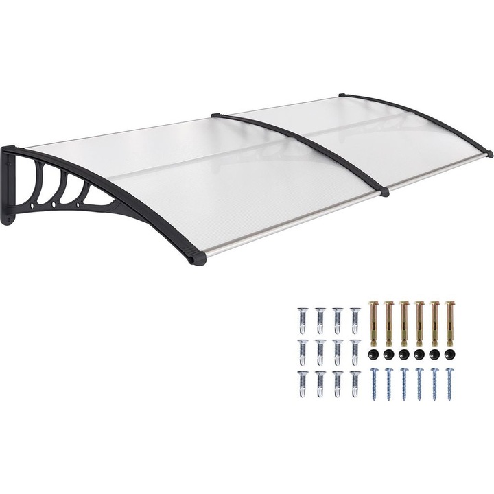 Copertina usa, policarbonat curbat, transparent, 75x195x23 cm, aluminiu