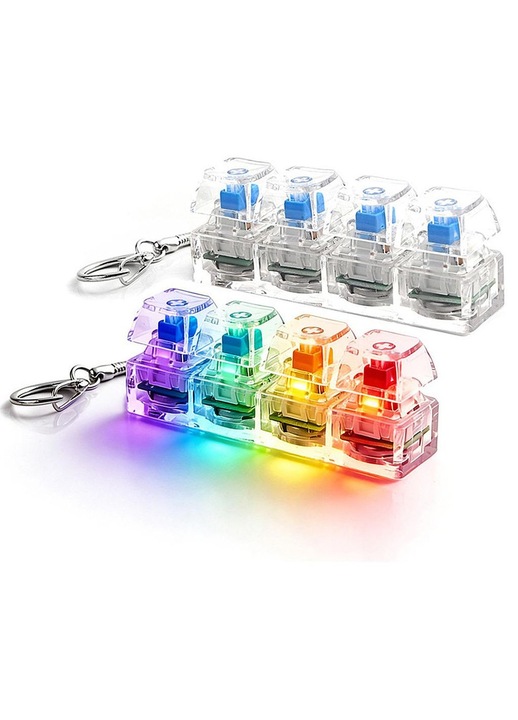 Set 2 brelocuri mini tastatura multicolor cu 4 butoane si LED 7x3cm