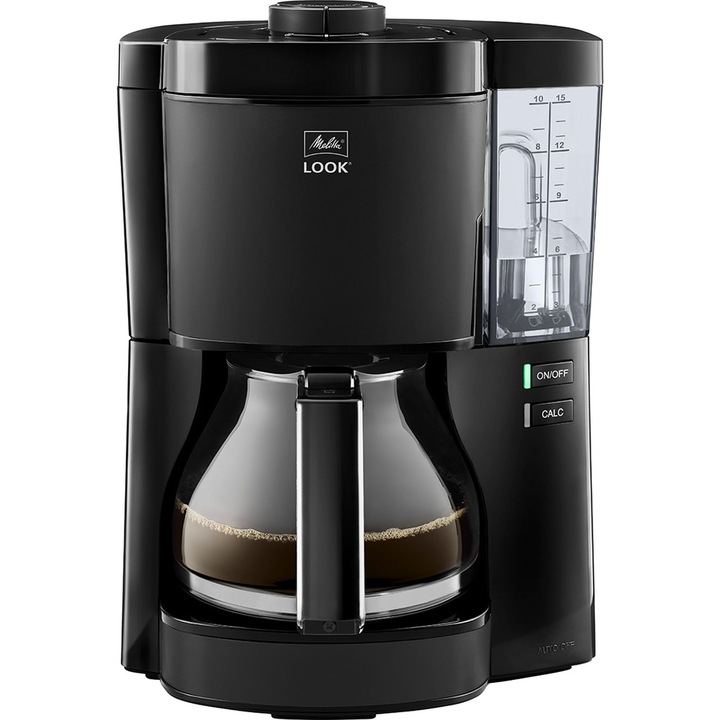 Melitta Look – aparat de cafea cu filtru cu cana de sticla si rezervor de apa detasabil, pentru pana la 10 cesti de cafea, in negru