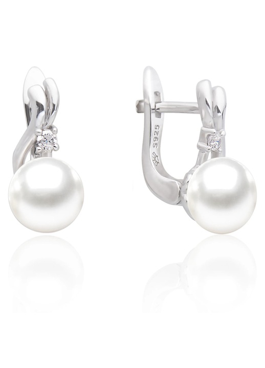 Сребърни обеци с естествени перли и цирконий - Tendre
