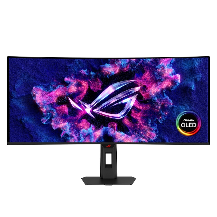Monitor Gaming Asus ROG Strix OLED XG34WCDMS, 34", UWQHD (3440x1440), QD-OLED, 280Hz, 0.03ms(GTG), curbura 1800R, FreeSync™ Premium Pro, G-SYNC® Compatible, ELMB Sync, AI Visual, Crosshair, Shadow Boost, DP 1.4, HDMI, USB-C (DP), USB Hub, Negru