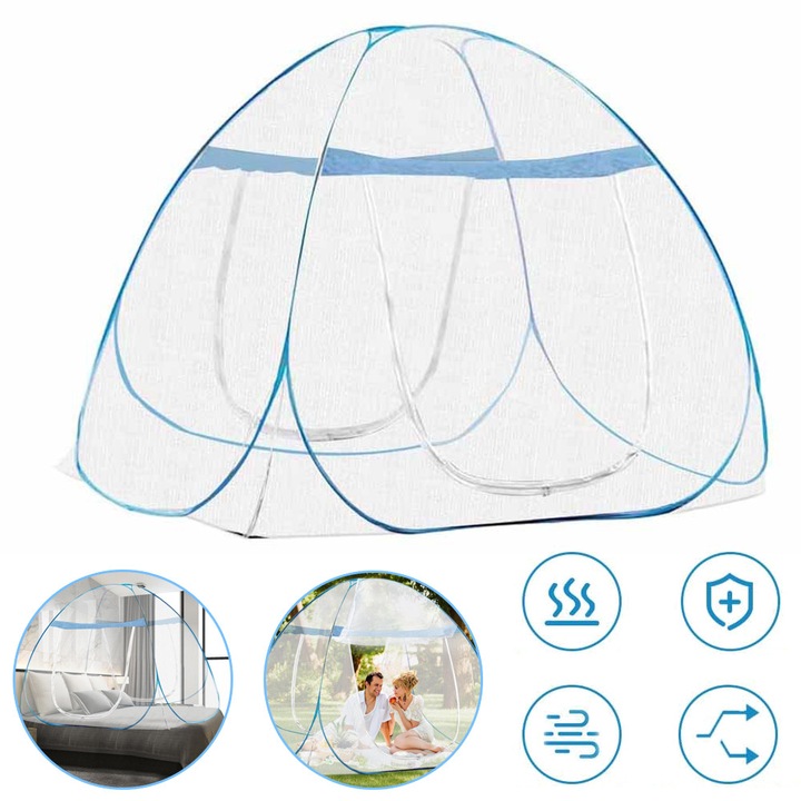 Plasa De Tantari Pop-Up Pentru Pat, Plasa De Tantari Pliabila Cu Usa Dubla, Cort De Pat, Plasa De Tantari Portabila Pentru Calatorie, Dormitor, Camping, Exterior, Instalare Usoara 200x180x150cm