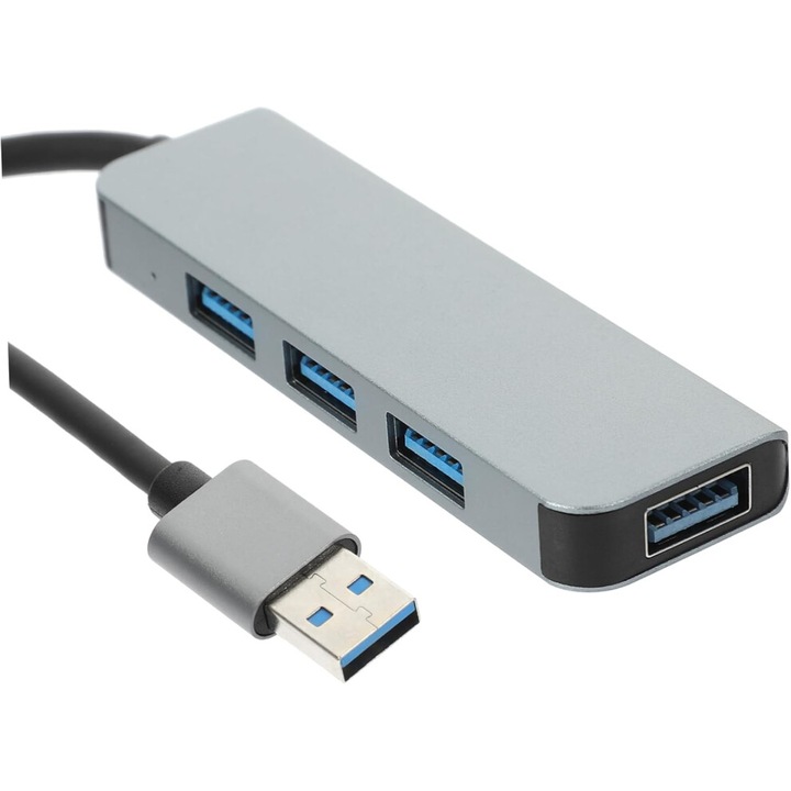 USB хъб с 4 порта, алуминиев, многоцветен, 9x2.8x1.1см