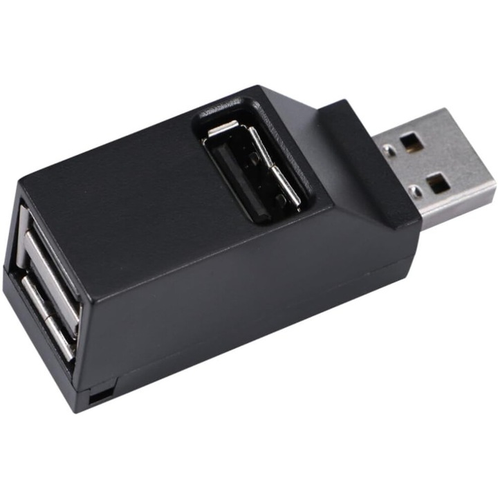 USB хъб с 3 порта, адаптер 2.0, черен, среден