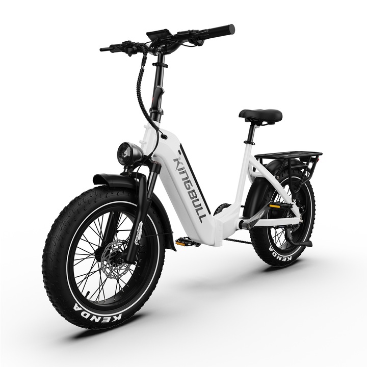 KINGBULL Verve Bicicleta Electrica Pliabil, 250W Motor, 48V Baterie, Viteza maxima 25km/h, Roti off-road de 26*4.0", IPX6 Rezistent, Shimano 8 viteze, Alb