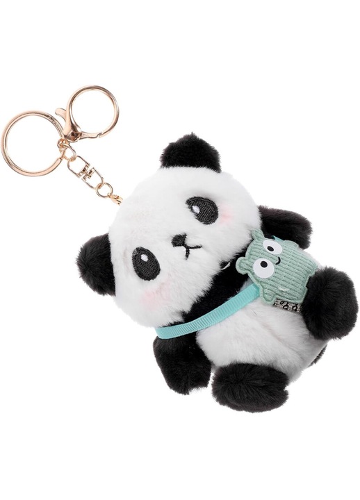 Panda plüss kulcstartó, 18x9x8cm, fekete-fehér