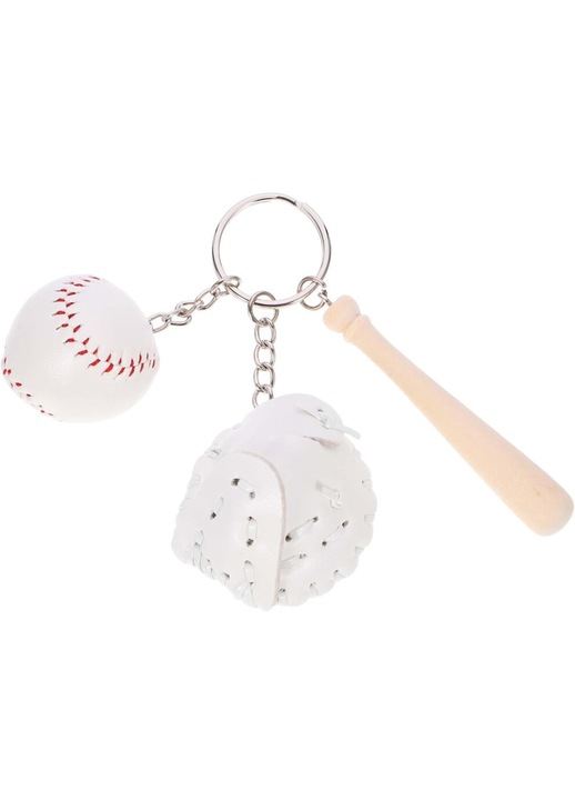 2 db baseball kulcstartó szett, PU bőr és fa, barna, 9x3.5x3.5cm