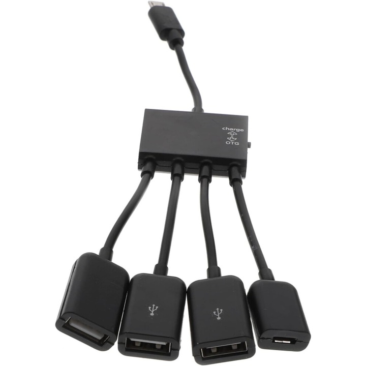 Хъб USB 4 порта micro USB 2.0 черен 19x7cm многофункционален преносим