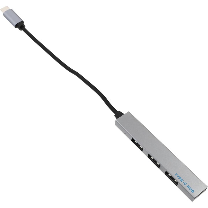 USB elosztó 4 portos, alumínium ötvözet, fekete, kompakt, 480 Mbps