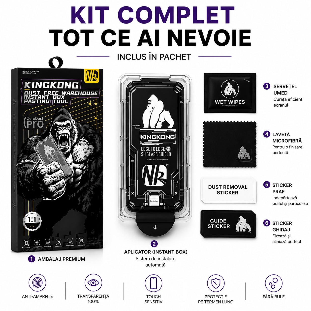 Folie Sticla pentru Samsung Galaxy A57, Full Glue, Aplicare Automata cu Aplicator Inclus, Anti-Zgarieturi, Negru