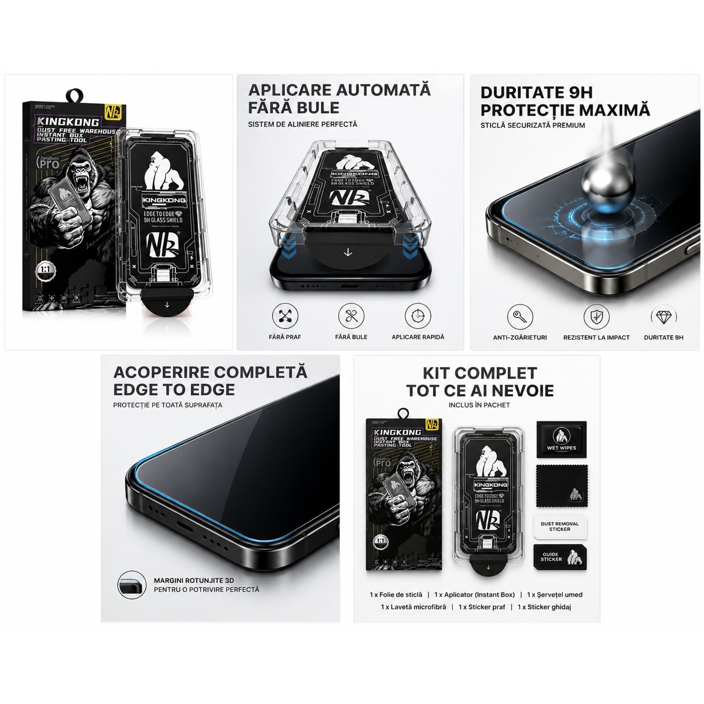Folie Sticla pentru Samsung Galaxy A57, Full Glue, Aplicare Automata cu Aplicator Inclus, Anti-Zgarieturi, Negru