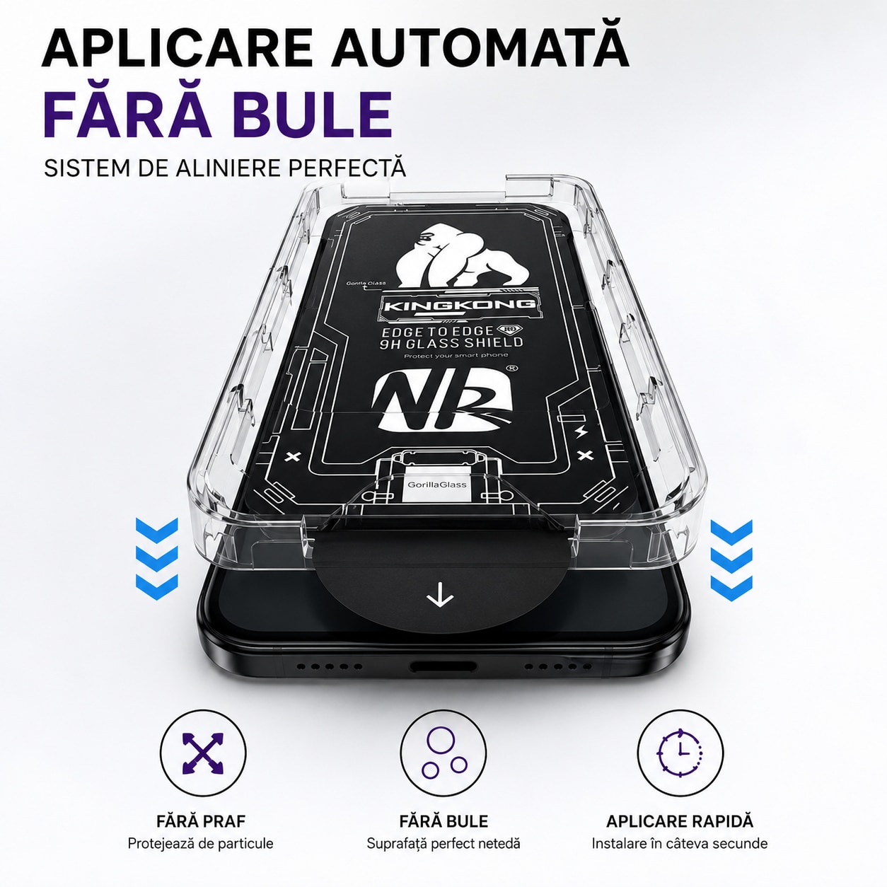 Folie Sticla pentru Samsung Galaxy A57, Full Glue, Aplicare Automata cu Aplicator Inclus, Anti-Zgarieturi, Negru