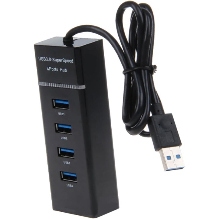 USB хъб с 4 порта, многофункционален, черен 3.7x10.4см
