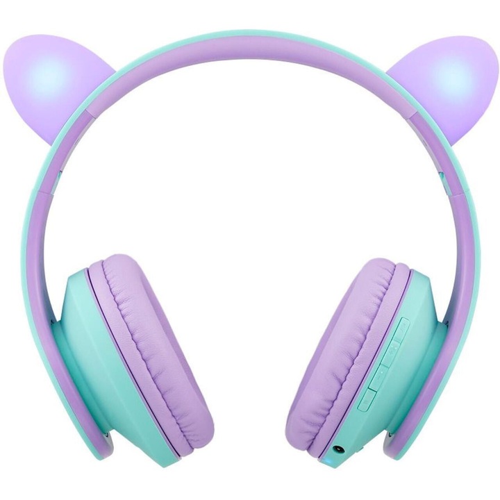 Casti Stereo Wireless PowerLocus P2 Kids Cat Ears, pentru copii Albastru/Violet