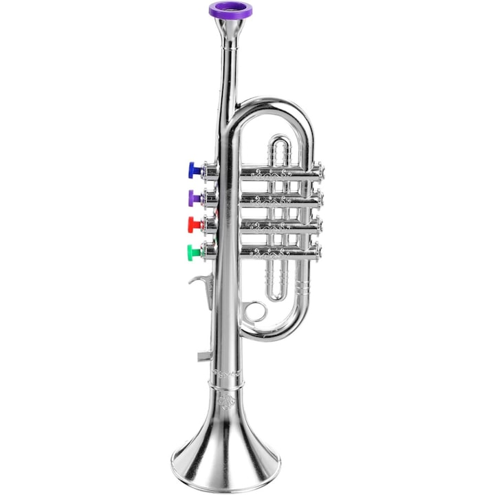 Ezüst játék trombita, 37x8.8x8.8 cm, kezdőknek