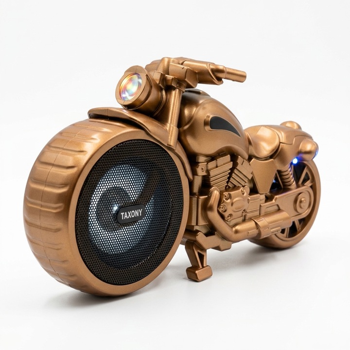 Boxa Bluetooth portabila Elworld BT-1952, in forma de motocicleta, iluminare LED RGB, utilizare in exterior si interior, Bluetooth 5.3, suporta card TF/USB/radio FM
