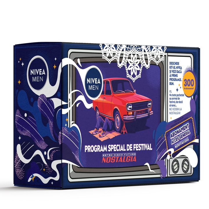 Kit Nostalgia: NIVEA MEN Creme 150 ml + NIVEA MEN Antiperspirant Black & White Invisible Original 150ml + NIVEA MEN Gel de dua Pure Impact 250 ml