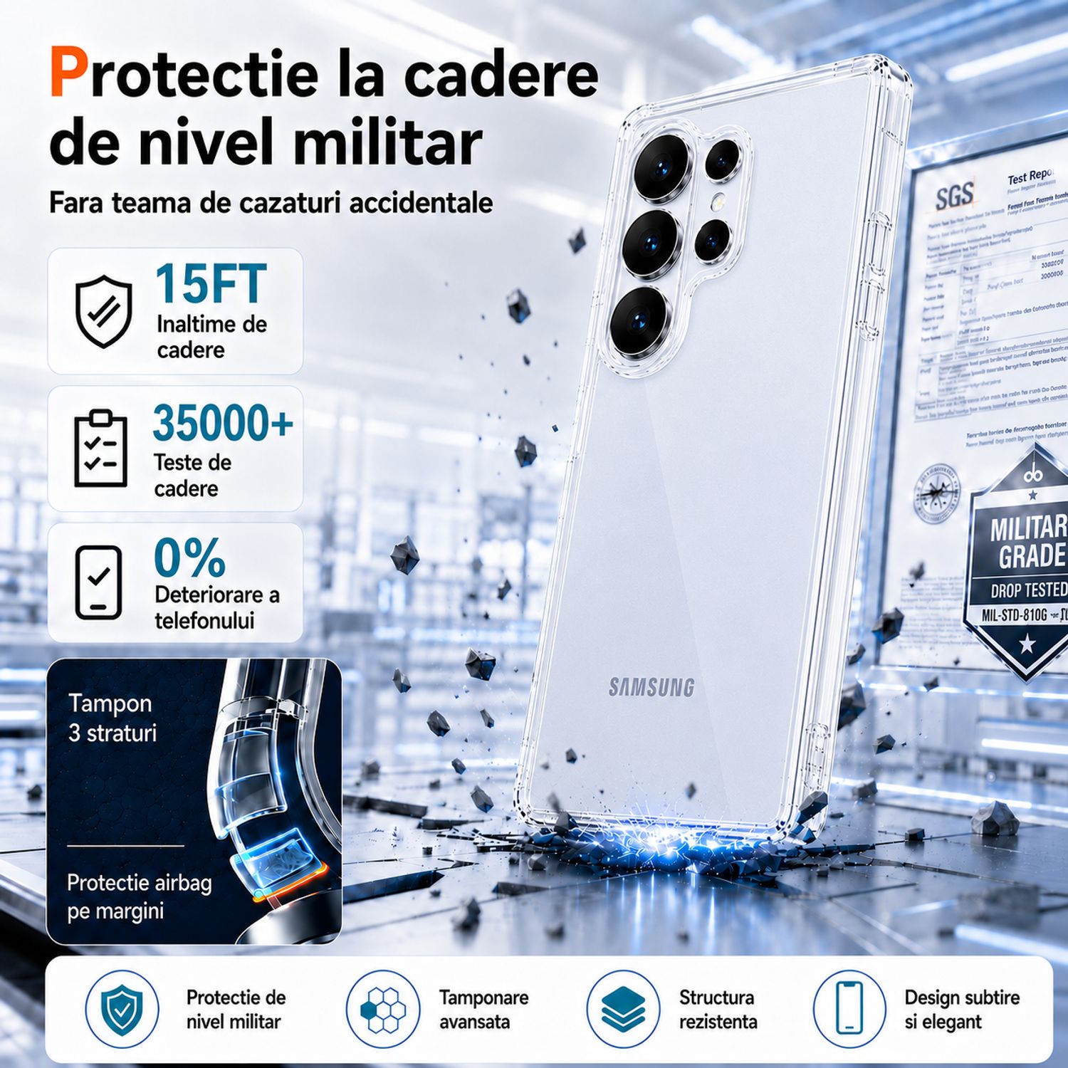 Husa pentru Samsung S26 Ultra, Transparenta Crystal Clear, Protectie Militara Antisoc, Rezistenta la Ingalbenire, Bumper Ranforsat