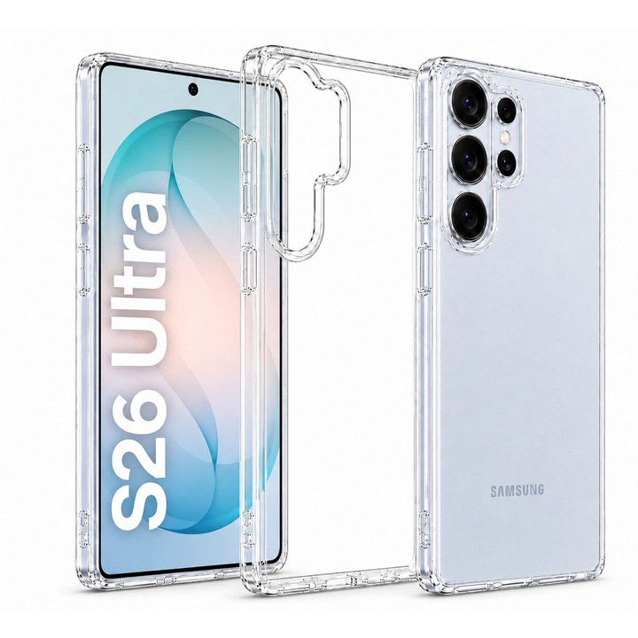 Husa pentru Samsung S26 Ultra, Transparenta Crystal Clear, Protectie Militara Antisoc, Rezistenta la Ingalbenire, Bumper Ranforsat