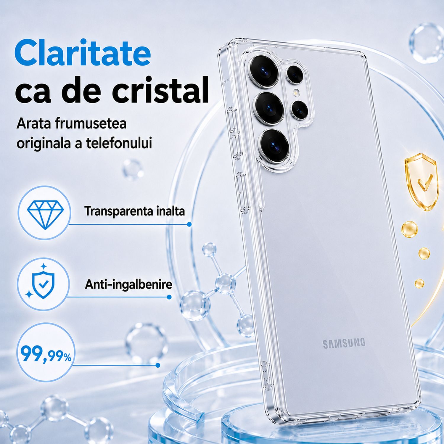Husa pentru Samsung S26 Ultra, Transparenta Crystal Clear, Protectie Militara Antisoc, Rezistenta la Ingalbenire, Bumper Ranforsat