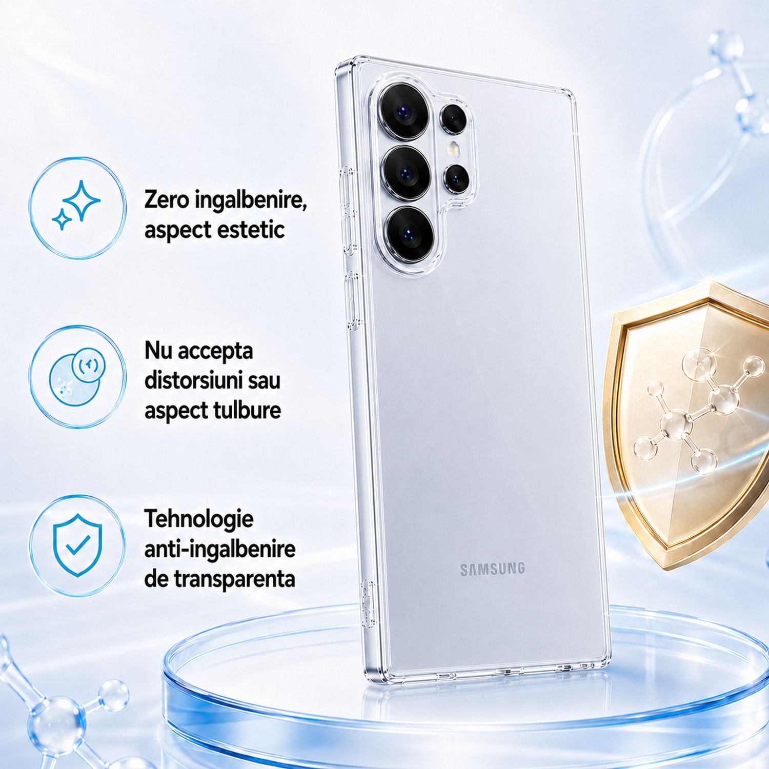 Husa pentru Samsung S26 Ultra, Transparenta Crystal Clear, Protectie Militara Antisoc, Rezistenta la Ingalbenire, Bumper Ranforsat