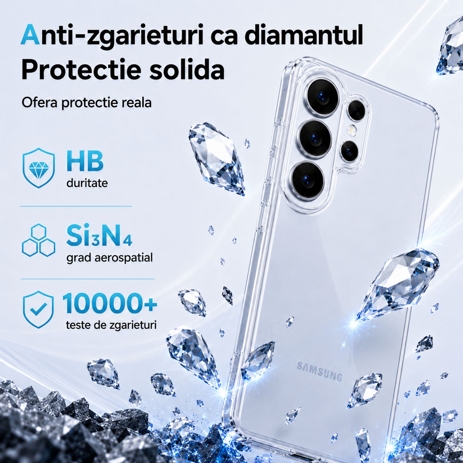 Husa pentru Samsung S26 Ultra, Transparenta Crystal Clear, Protectie Militara Antisoc, Rezistenta la Ingalbenire, Bumper Ranforsat
