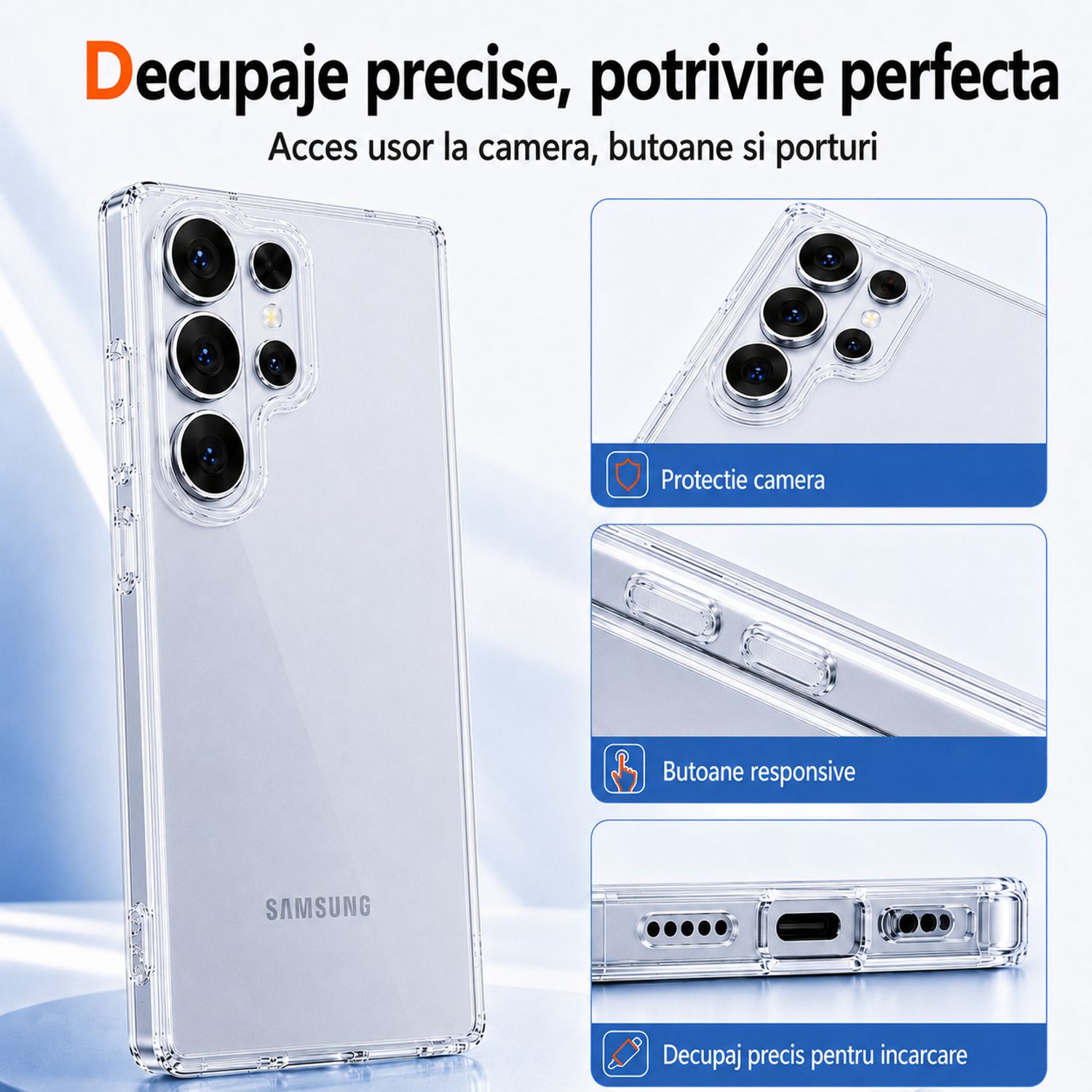 Husa pentru Samsung S26 Ultra, Transparenta Crystal Clear, Protectie Militara Antisoc, Rezistenta la Ingalbenire, Bumper Ranforsat