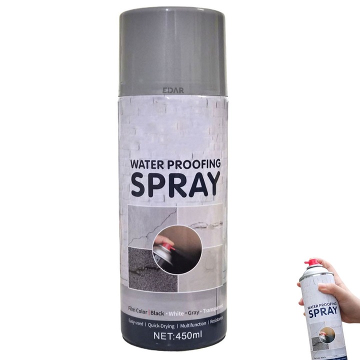 Spray Impermeabil Pentru Etansare EDAR, Cu Uscare Rapida, Compatibil Cu Multiple Suprafete, Anti-Apa, 450 ml, Gri