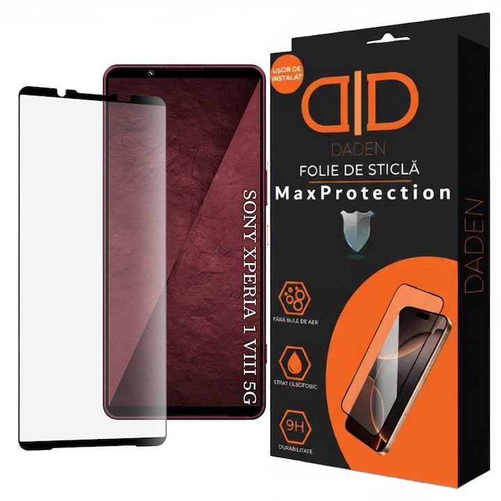 Folie de Sticla pentru Sony Xperia 1 VIII DaDen MaxProtection, Full Cover, Protectie Profesionala, Ultra Rezistenta, Calitate Premium, Full Glue, Transparenta