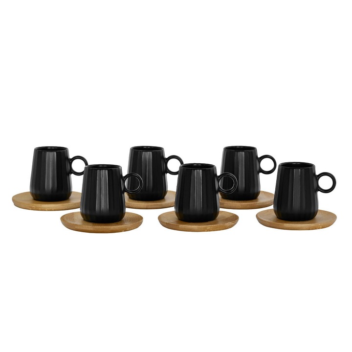 Ripple Set 6 Cani Espresso Portelan Bambus Negru Natural 26X23Xh6Cm LIBERTA