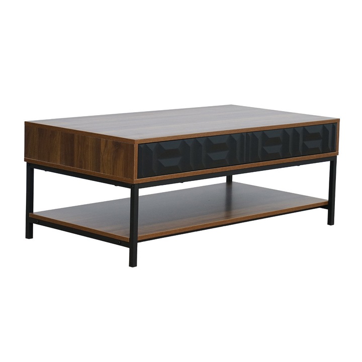 Zuma Masuta de cafea, cu 2 sertare si 3 rafturi, Nuc – Negru, 111.5X60X44 cm LIBERTA