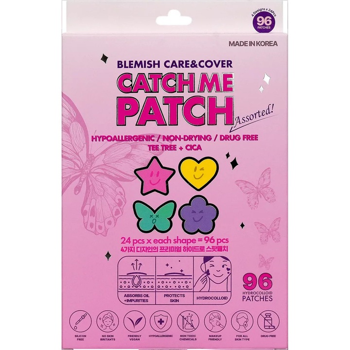 Catch Me Patch, válogatott hidrokolloid tapaszok, 96 darab, pattanások elleni