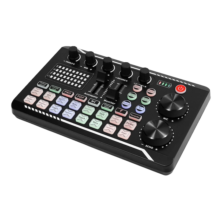 Hangfal streaminghez és soundboardhoz, F998, DJ effektek, Bluetooth, Type-C OTG, Magas/közép/mély hangszín szabályozás, Telefonhoz és PC-hez, Fekete