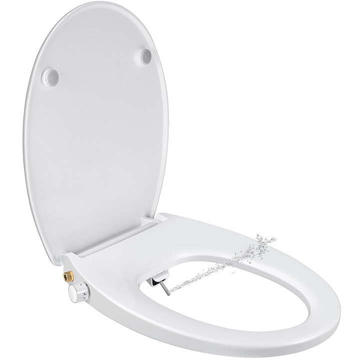 Capac WC bidet dual duze, ecologic, alb, 2 gauri, inchidere silentioasa