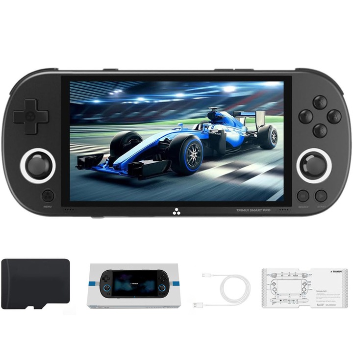 Gamepad controller gaming, Axroad Mall, Consola retro portabila TRIMUI Smart Pro cu jocuri, 9000+ jocuri, Cu Iluminare RGB, Quad core Cortex-A35 1.8GHz, 1GB LPDDR4, IPS LCD 4.96" 1280x720, 5000 mAh, Plastic, 190*81*20 mm, Negru