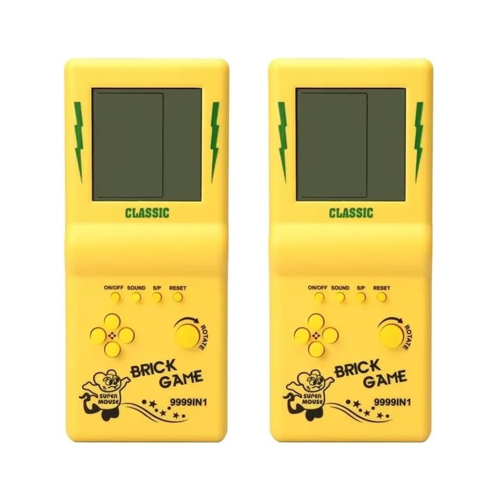Consola de jocuri retro din caramizi, Axroad Mall, Set 2 consola de jocuri de 3.5Inch ecran mare HD, Consola nostalgiica pentru copii, 23 de jocuri clasice incorporate, Joc de caramida/curse/tanc, ABS, 18.5*7.8*2.3 cm, Galben