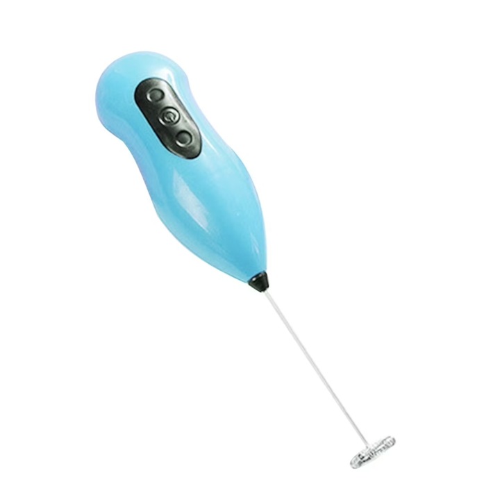 MADGENIX tej- és kávéhabosító, elemes elektromos habverő, rozsdamentes acél mini kézi mixer, 22x4.5 cm, Világoskék