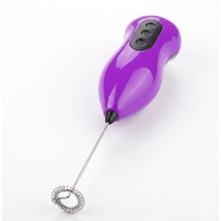 MADGENIX tej- és kávéhabosító, elemes elektromos habverő, rozsdamentes acél mini kézi mixer, 22x4.5 cm, lila
