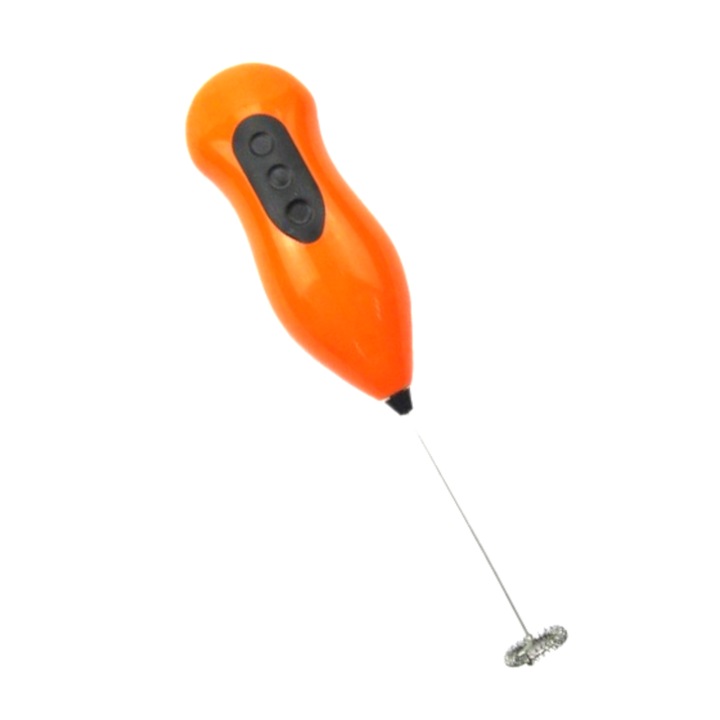 MADGENIX tej- és kávéhabosító, elemes elektromos habverő, rozsdamentes acél mini kézi mixer, 22x4.5 cm, narancssárga