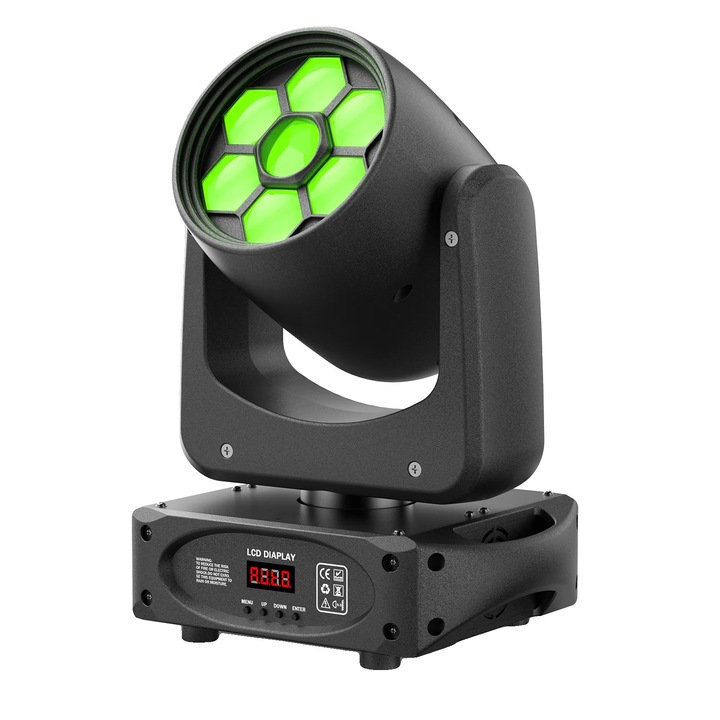 RGBW mobil lámpa, 150W, alumínium, fehér, 10x15x22cm, DMX vezérlővel ellátott készlet