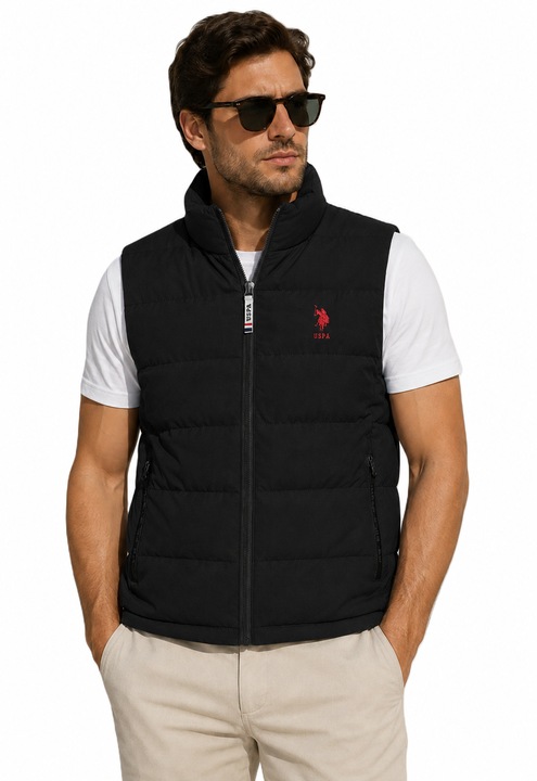 Мъжка жилетка, U.S. Polo Assn., черна, полиестер, без качулка, без ръкави
