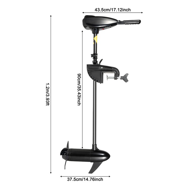 Elektromos külmotor, Trolling motor 12V, 800 W, 1,2 LE, 36 kg tolóerő, 5 előre/3 hátra fokozat, kihúzható fogantyú 45–56 cm, 6–8 személy részére